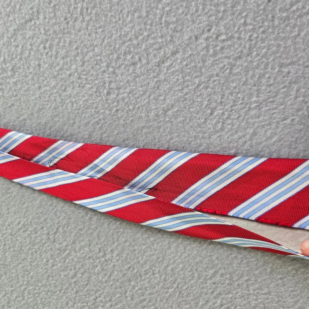 Brooks Brothers Necktie Mens OS Red Blue White Repp Stripe Silk Stain Resistant
